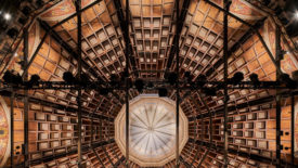 a timber gridshell roof in a theater